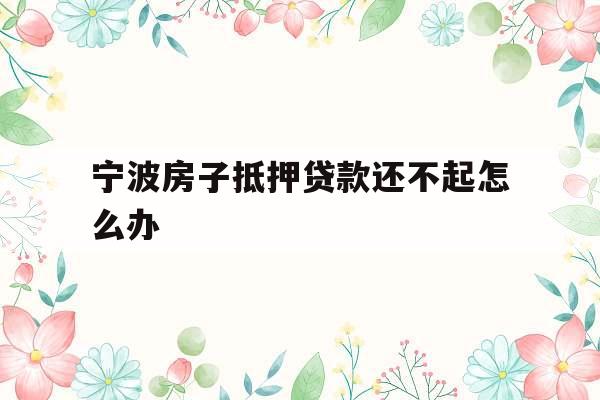 宁波房子抵押贷款还不起怎么办